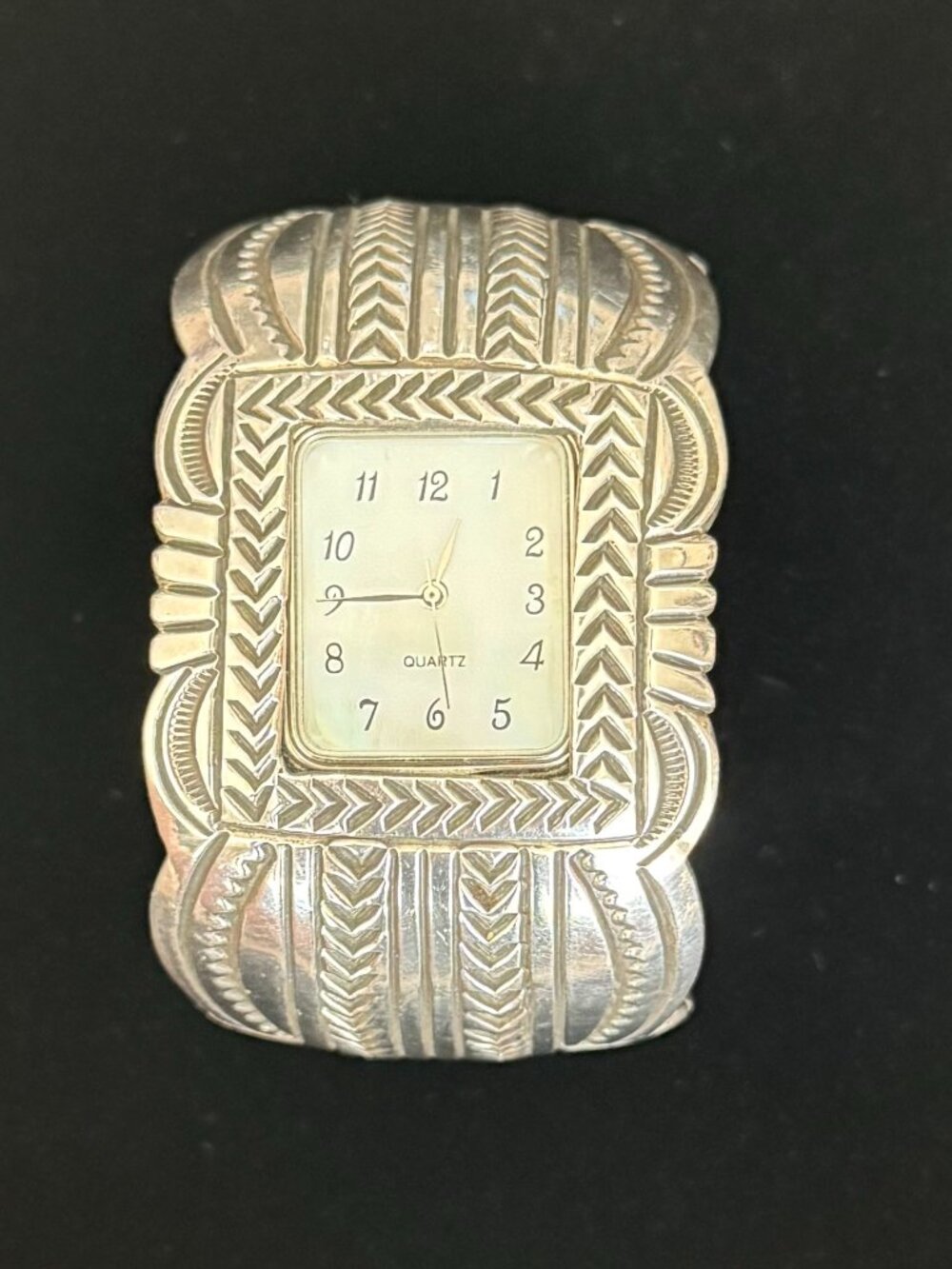 HANDCRAFTED NATIVE AMERICAN HAND-STAMPED STERLING WATCH CUFF